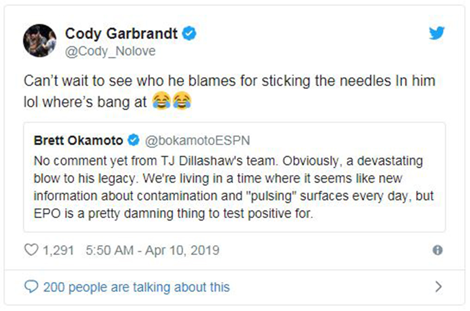 Cody Garbrandt phang TJ Dillashaw thẳng tay trên Twitter sau vụ chất cấm Cody Garbrandt phang TJ Dillashaw thẳng tay trên Twitter sau vụ chất cấm
